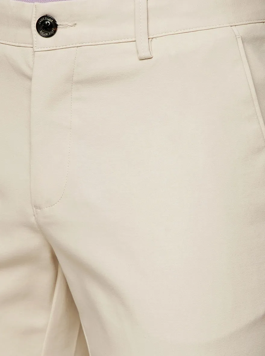 Cream Solid Uno Fit Casual Trouser | JadeBlue