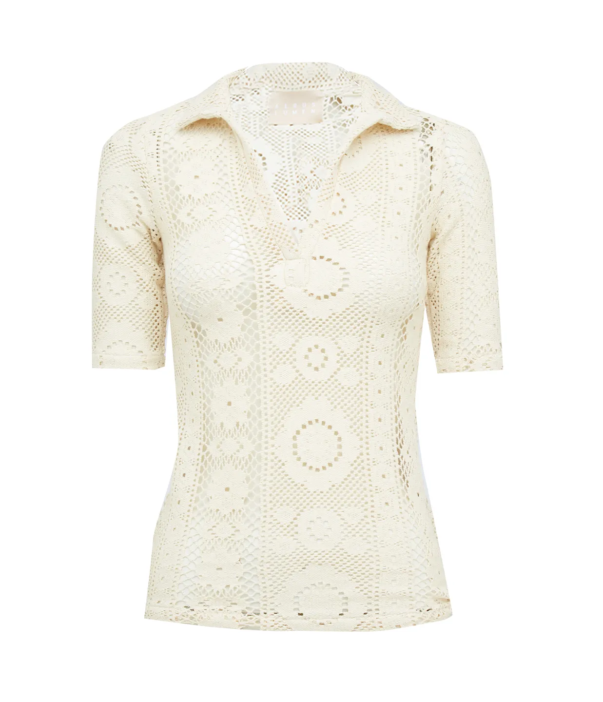 Crochet Polo Top in Creme