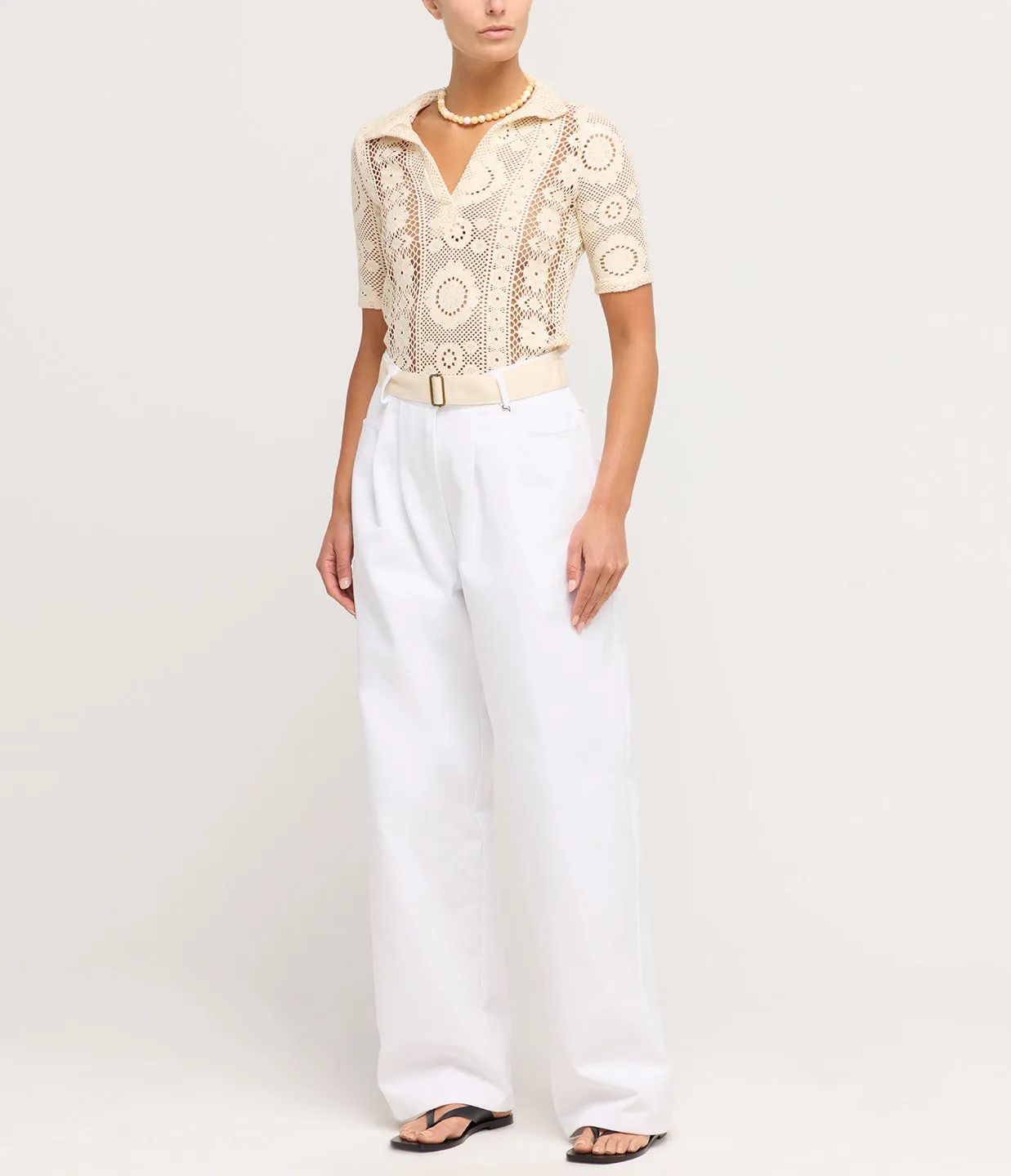 Crochet Polo Top in Creme