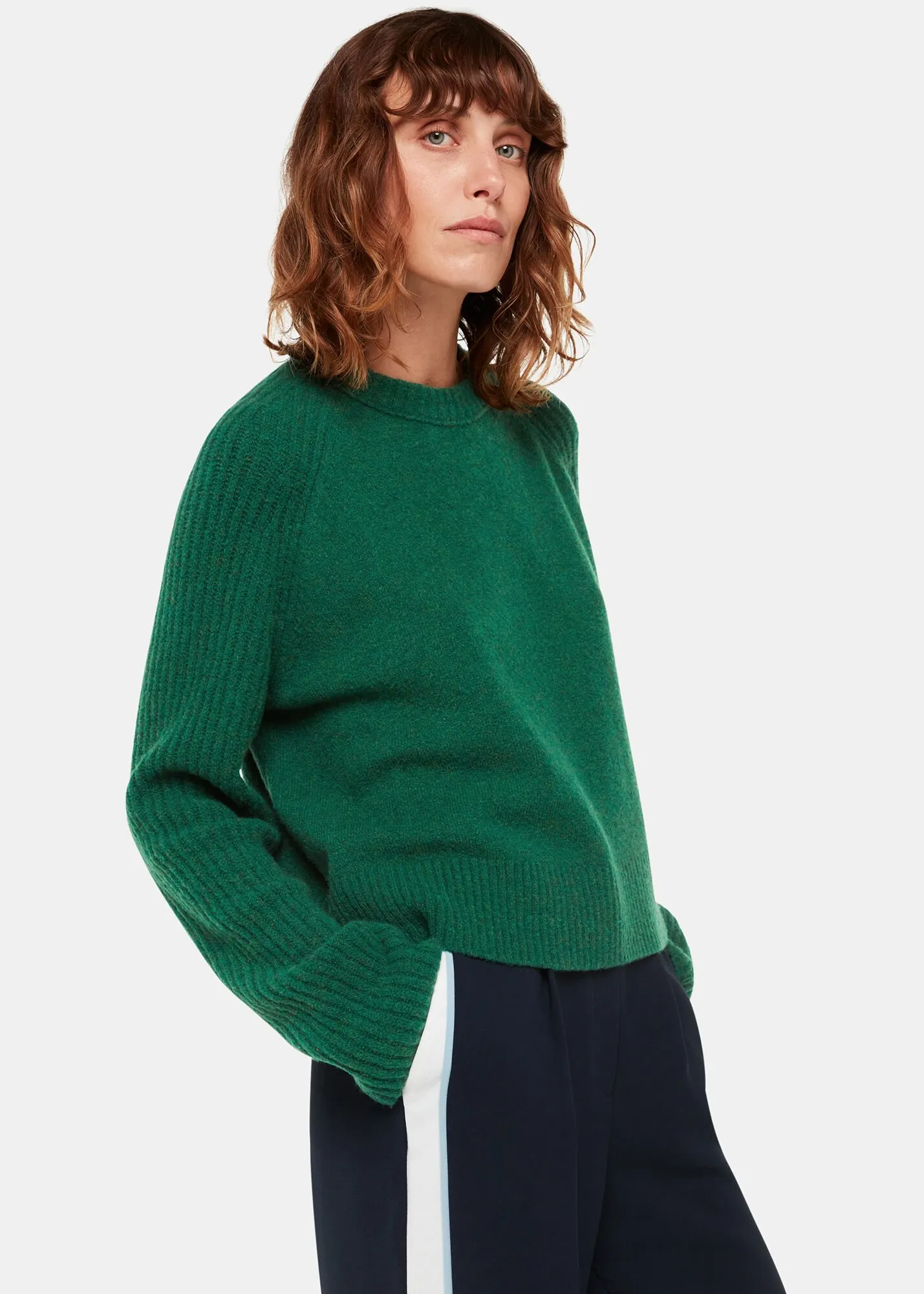 Dark Green Anna Wool Mix Crew Knit