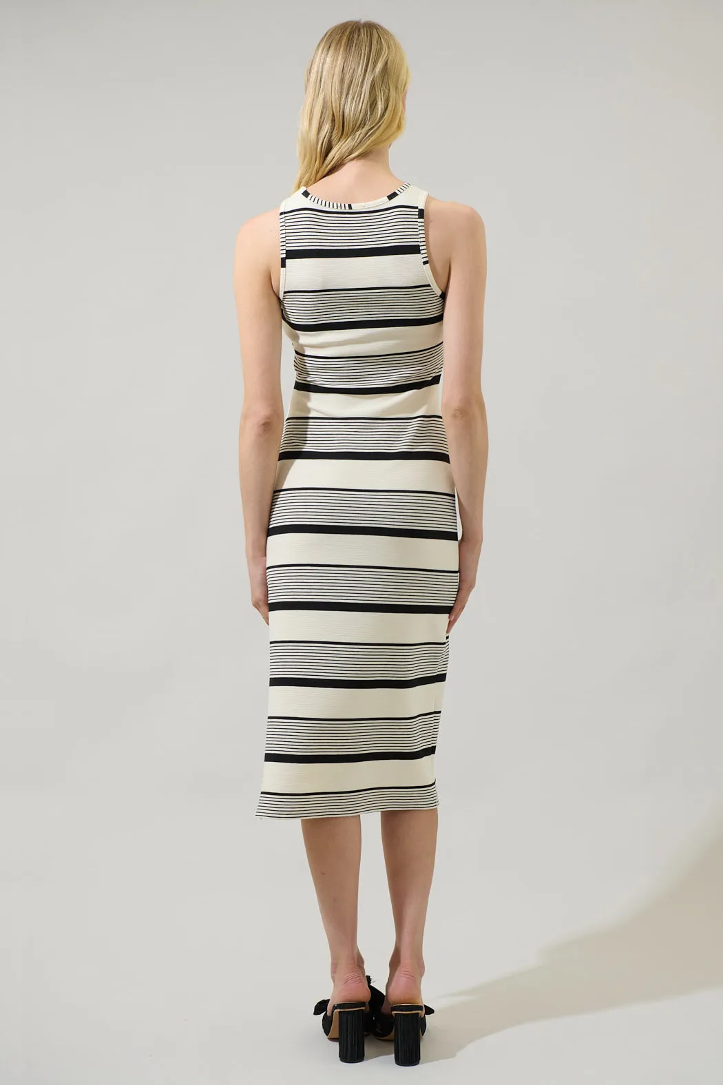 Devra Club Stripe Ribbed Knit Tank Midi Dress