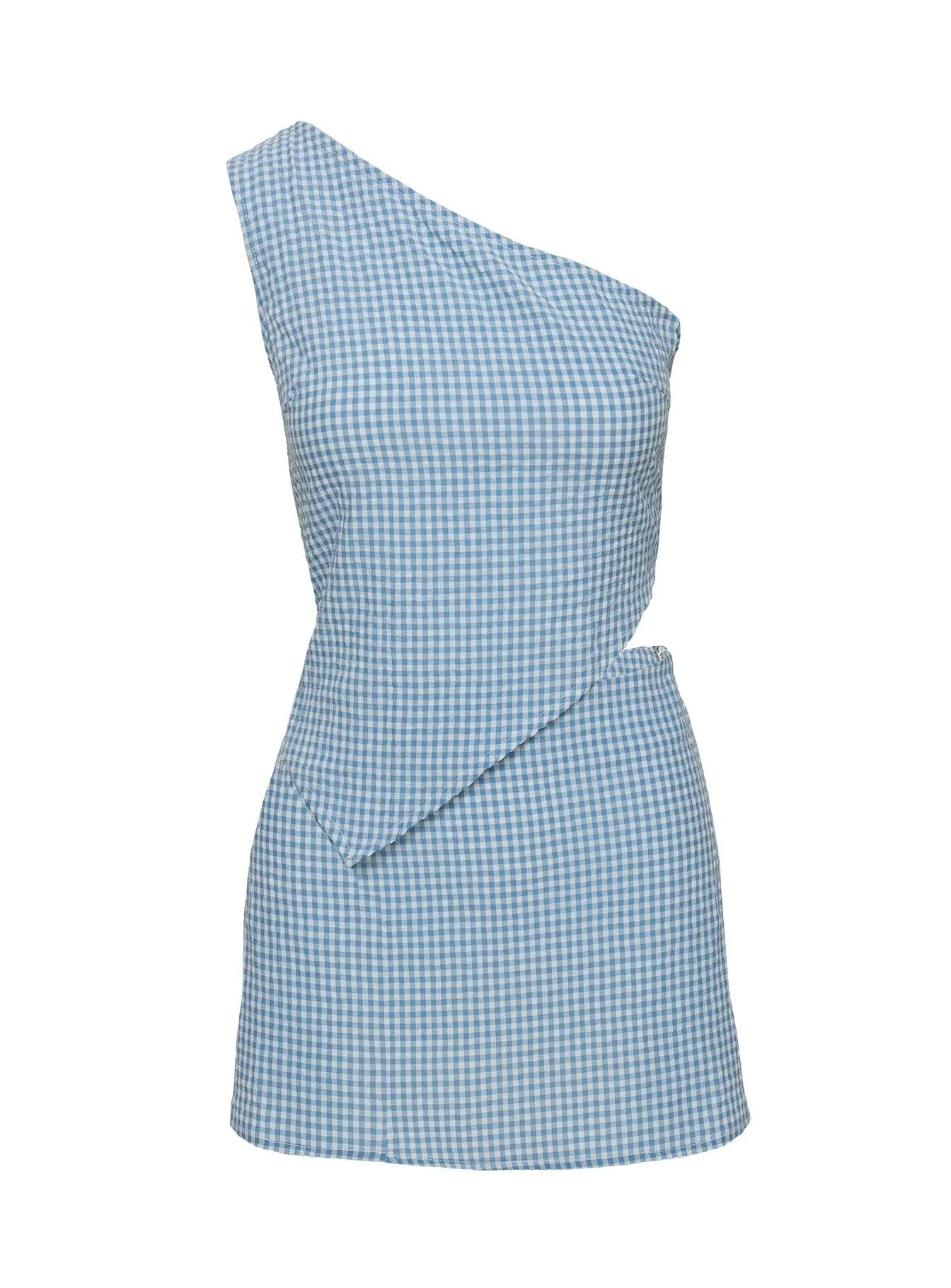 Blue Gingham One Shoulder Set