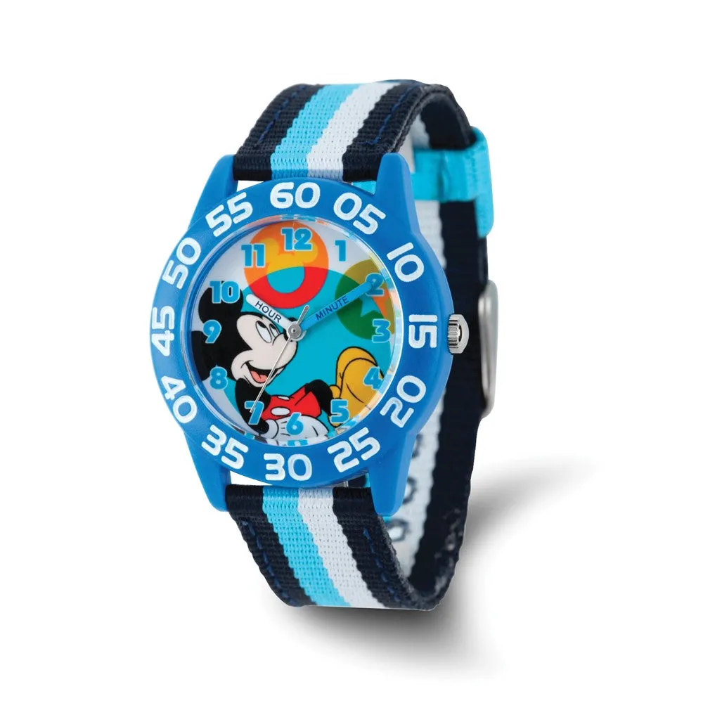 Disney Mickey Mouse Kids Time Teaching Watch with Striped Acrylic Band.