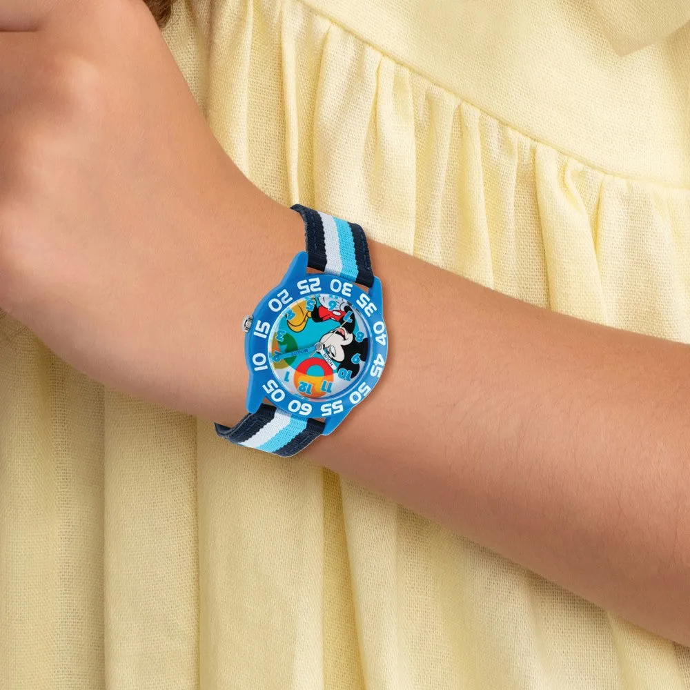 Disney Mickey Mouse Kids Time Teaching Watch with Striped Acrylic Band.