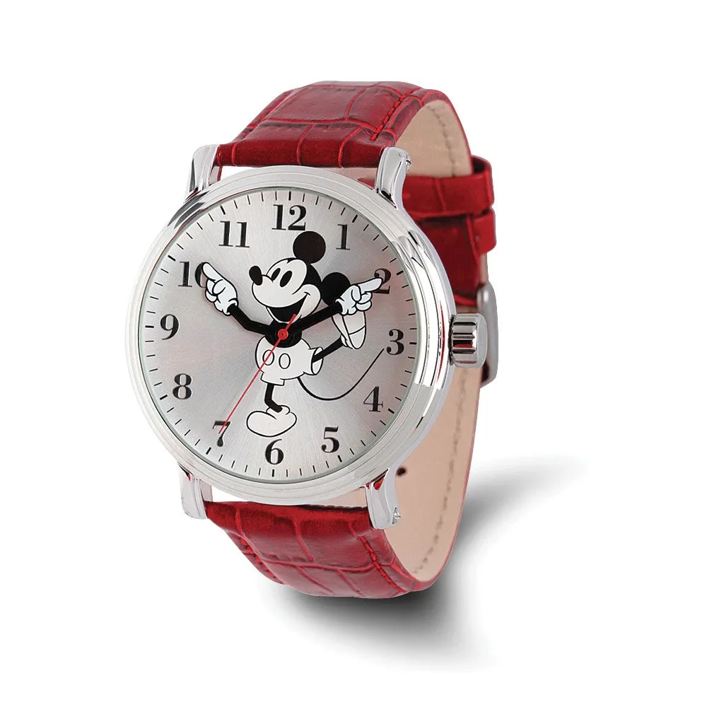 Disney Red Strap Mickey Mouse Watch with Moving Arms - Ladies Size 44mm.