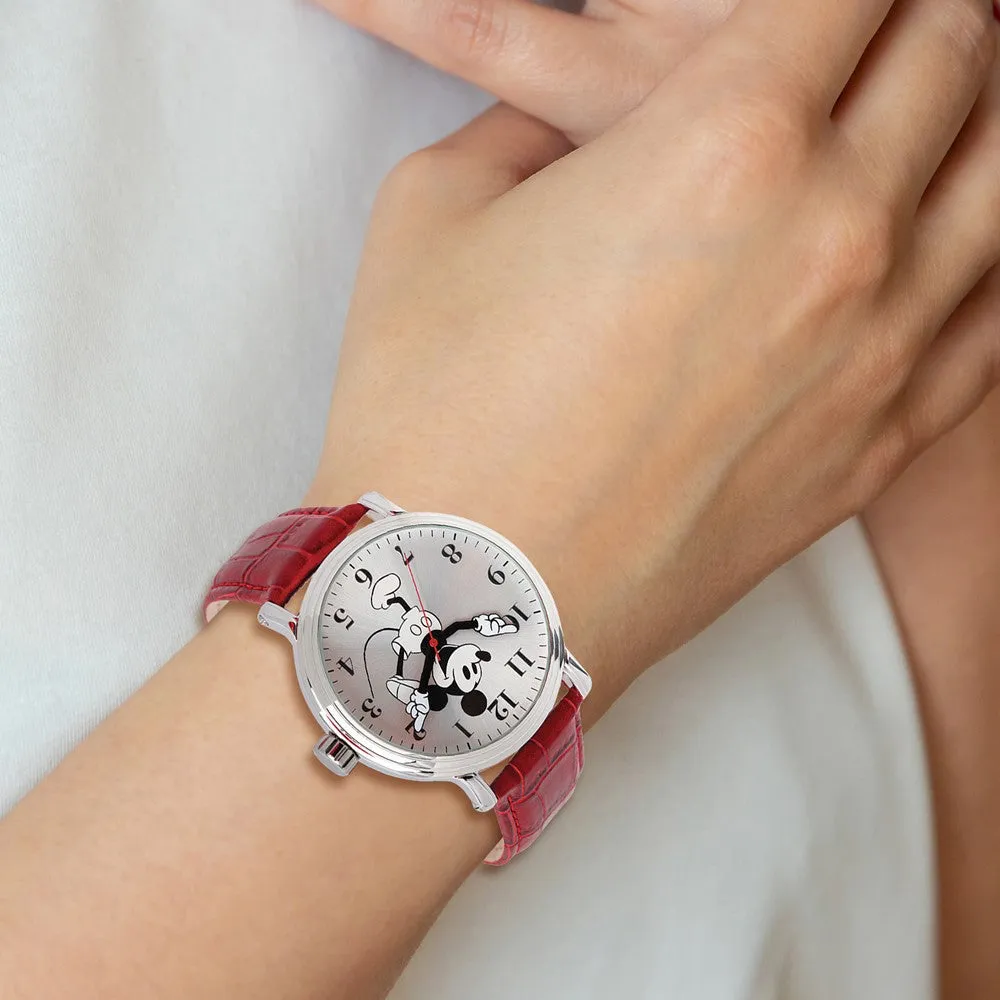 Disney Red Strap Mickey Mouse Watch with Moving Arms - Ladies Size 44mm.