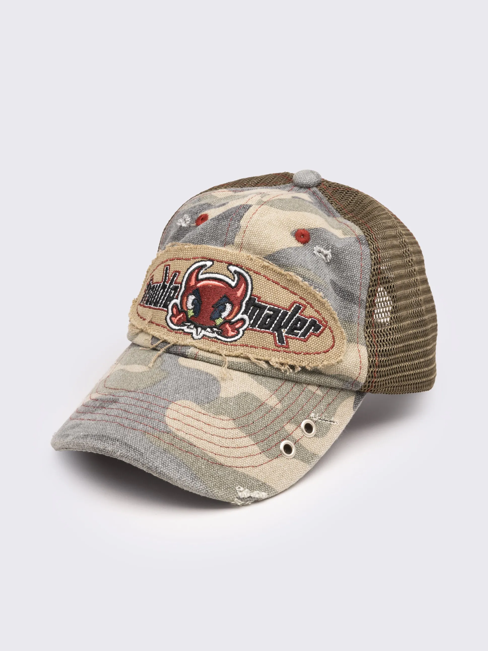 Distressed Camouflage Trucker Hat