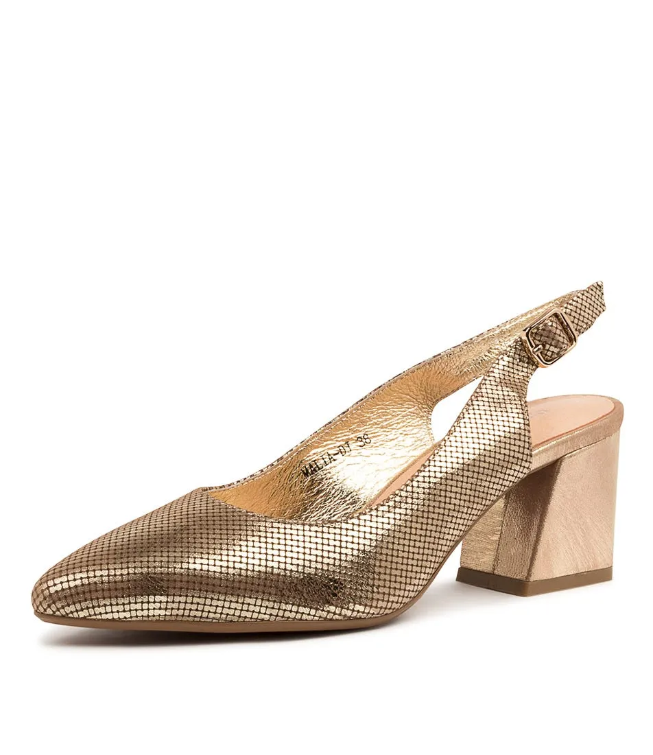 DJANGO & JULIETTE Malia Old Gold Cut Leather Heels