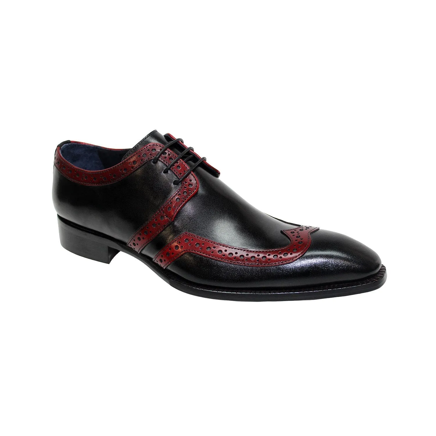 Duca Savona Men's Black/Red Calf-Skin Leather Oxfords