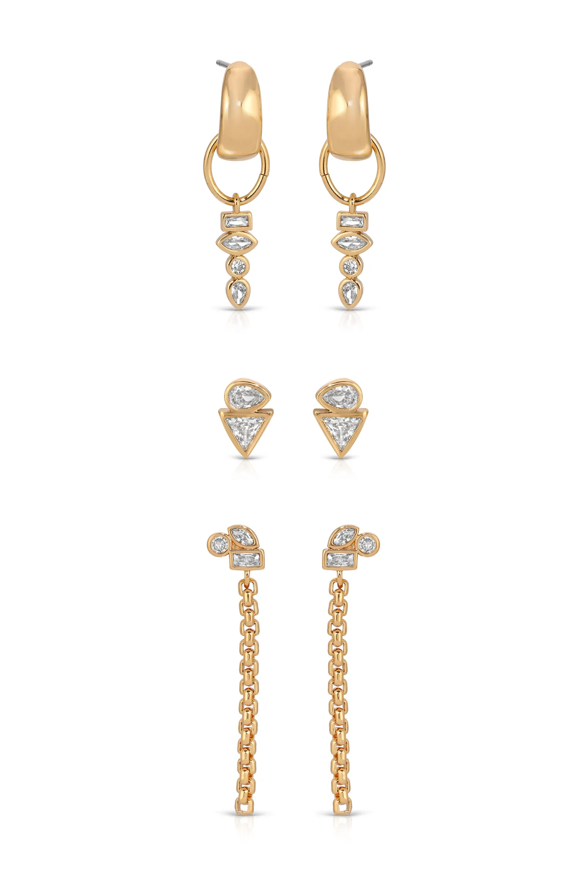 Ear Party Mixed Shapes 18k Gold Plated Earring Set