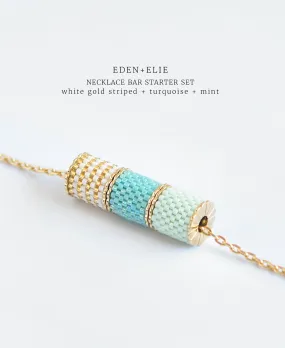 EDEN + ELIE Necklace Bar 3 bead starter set - mint + turquoise + white gold striped