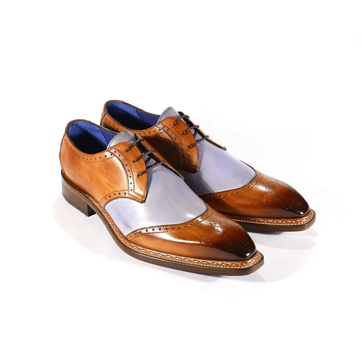 Emilio Franco Dante Men's Cognac & Light Blue Leather Oxfords EFS3705