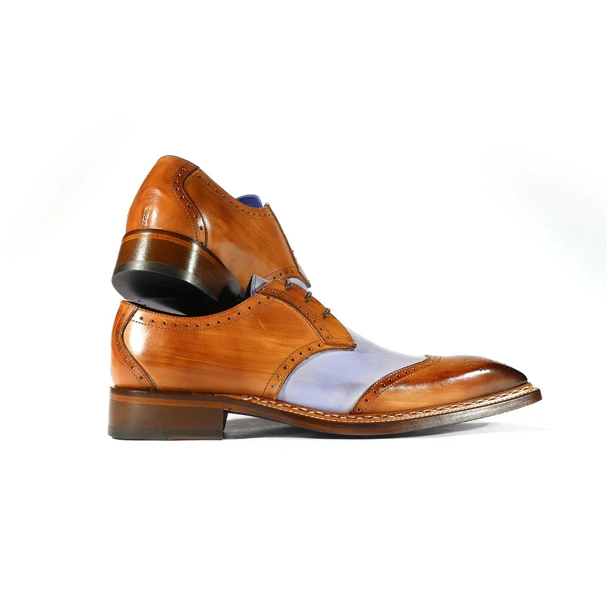 Emilio Franco Dante Men's Cognac & Light Blue Leather Oxfords EFS3705