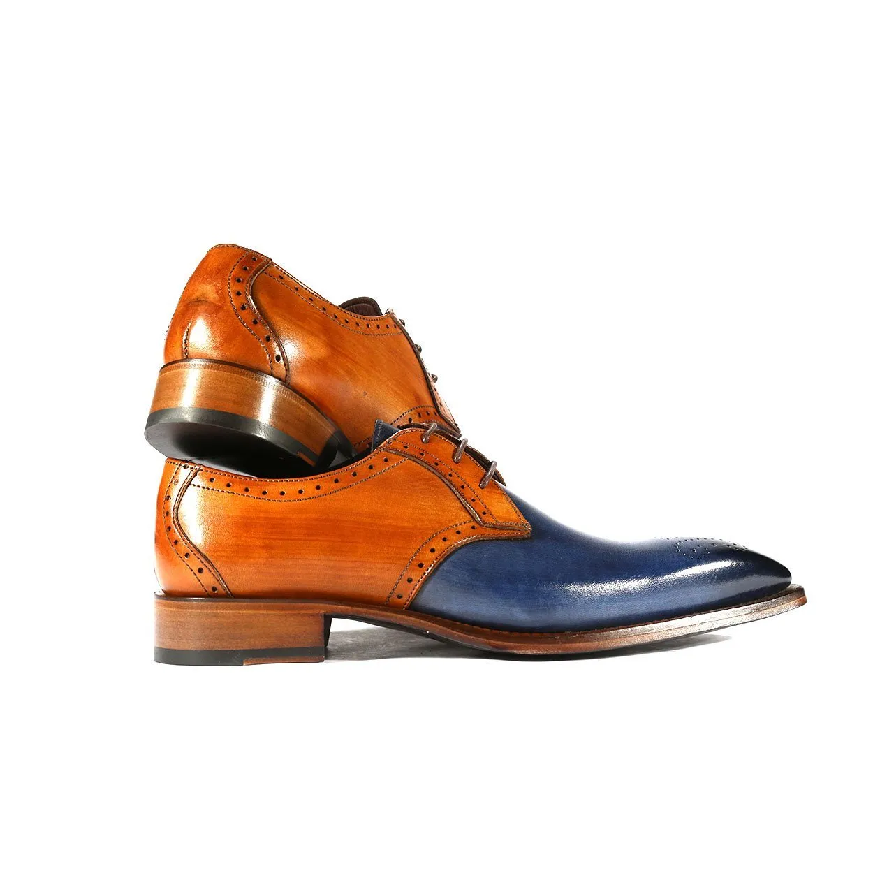 Men's Navy & Cognac Calf-Skin Leather Oxfords