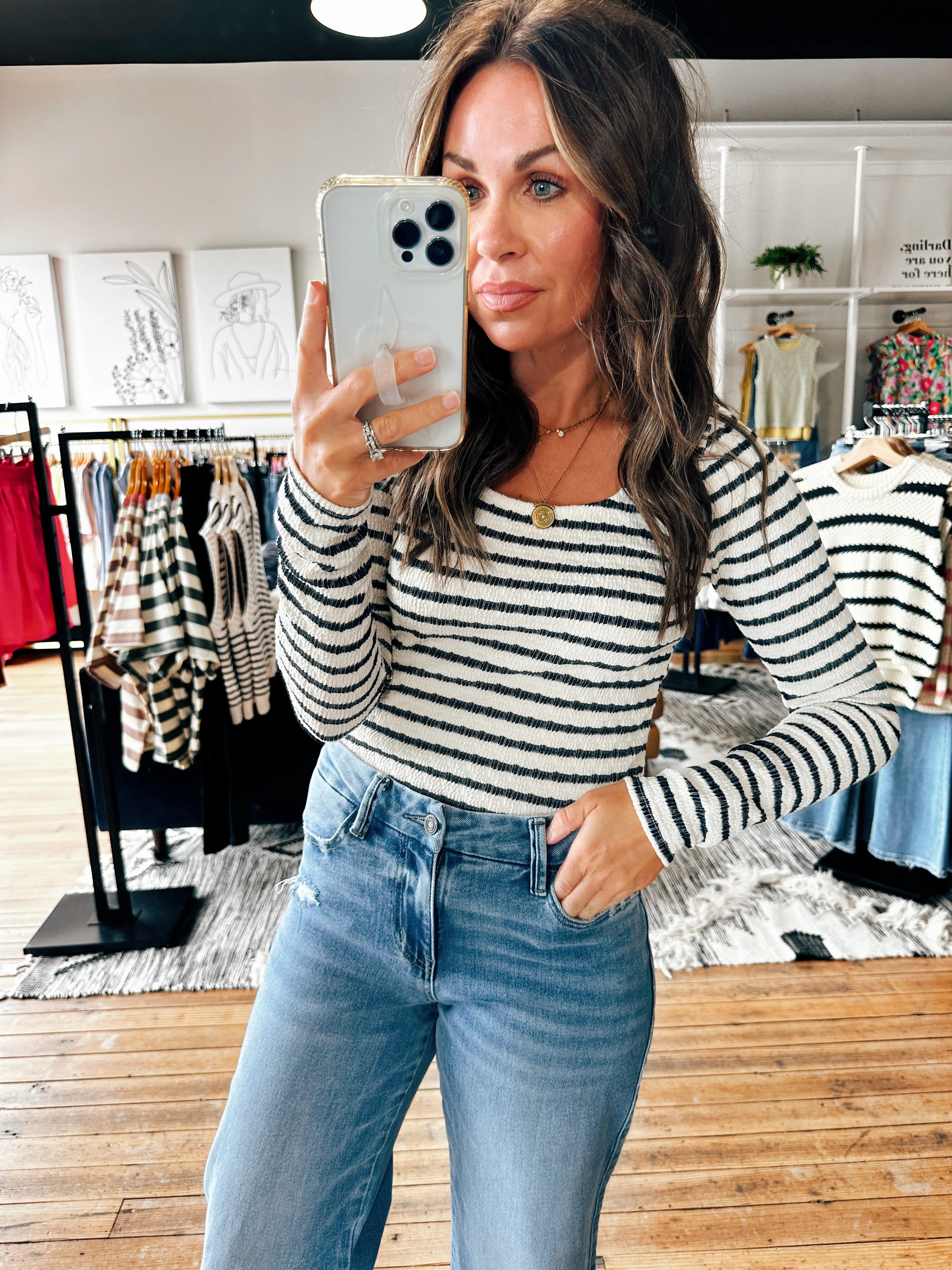 Fitted Jacquared Stripe Top-2 Colors