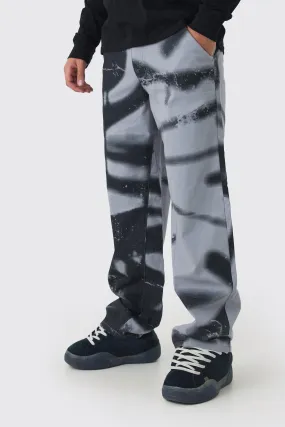 Fixed Waist Relaxed Twill Graffiti Printed Trousers