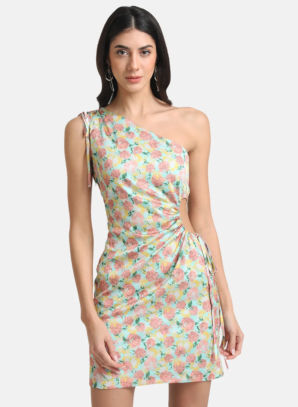 Flower Print Dress with Side Cut Outs