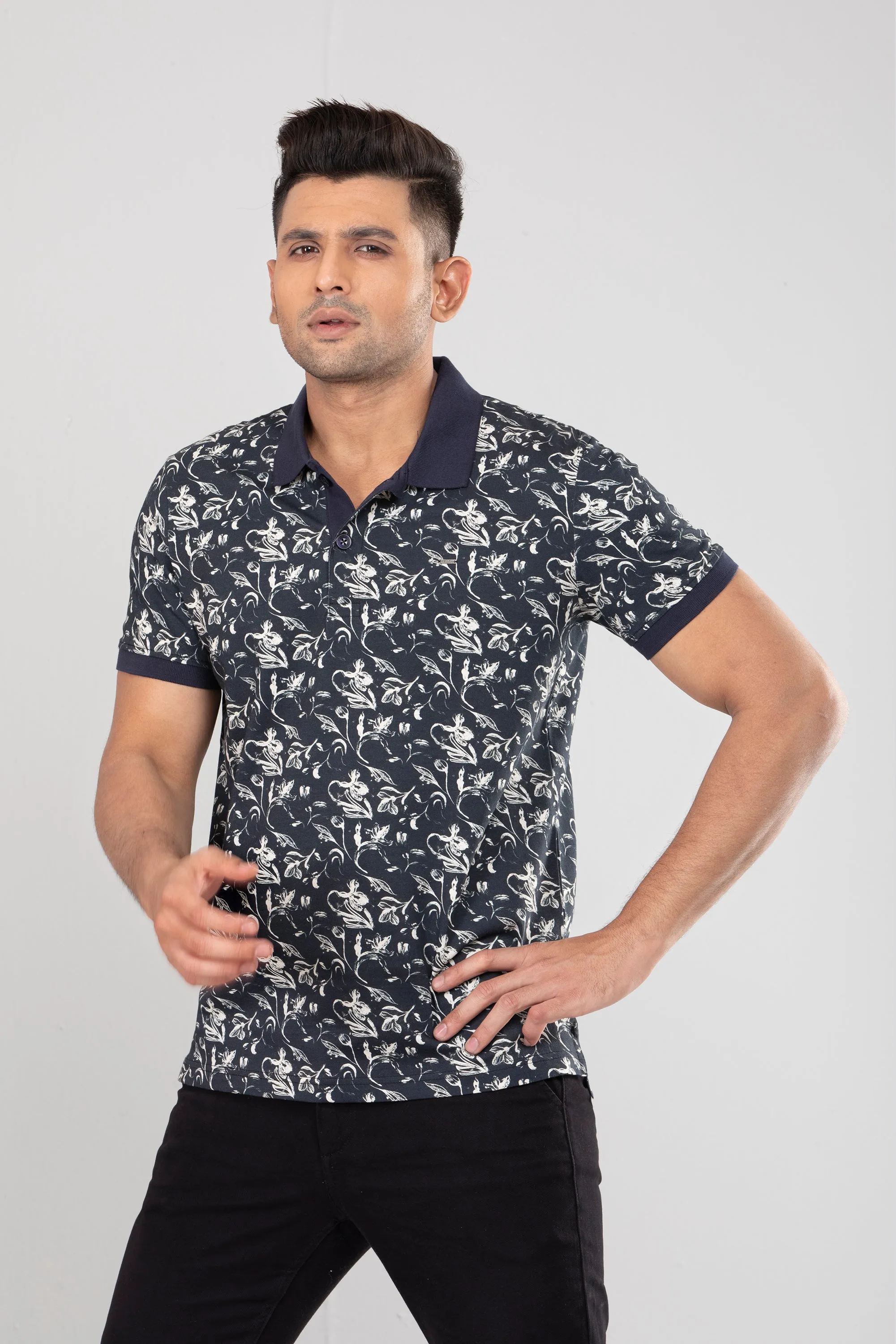 Floral Printed Polo Shirt