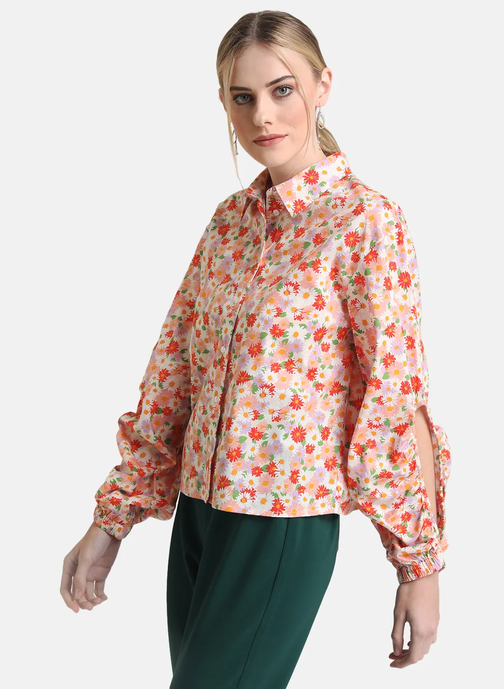 Floral Print Shirt With Voluminous Sleeves