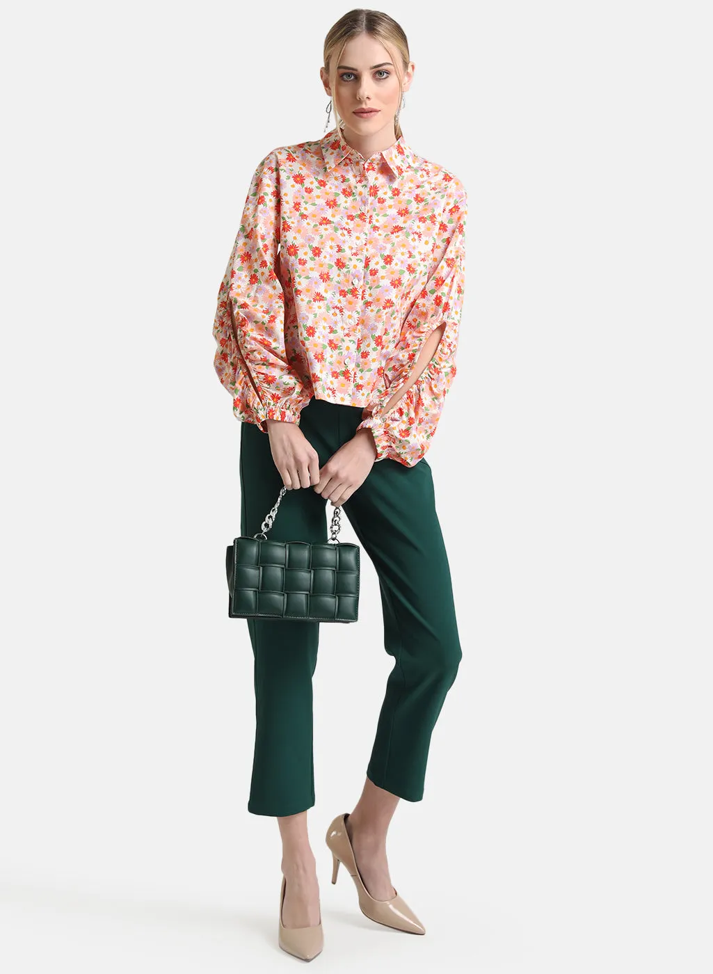 Floral Print Shirt With Voluminous Sleeves