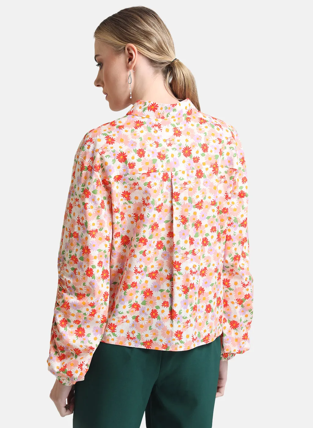 Floral Print Shirt With Voluminous Sleeves