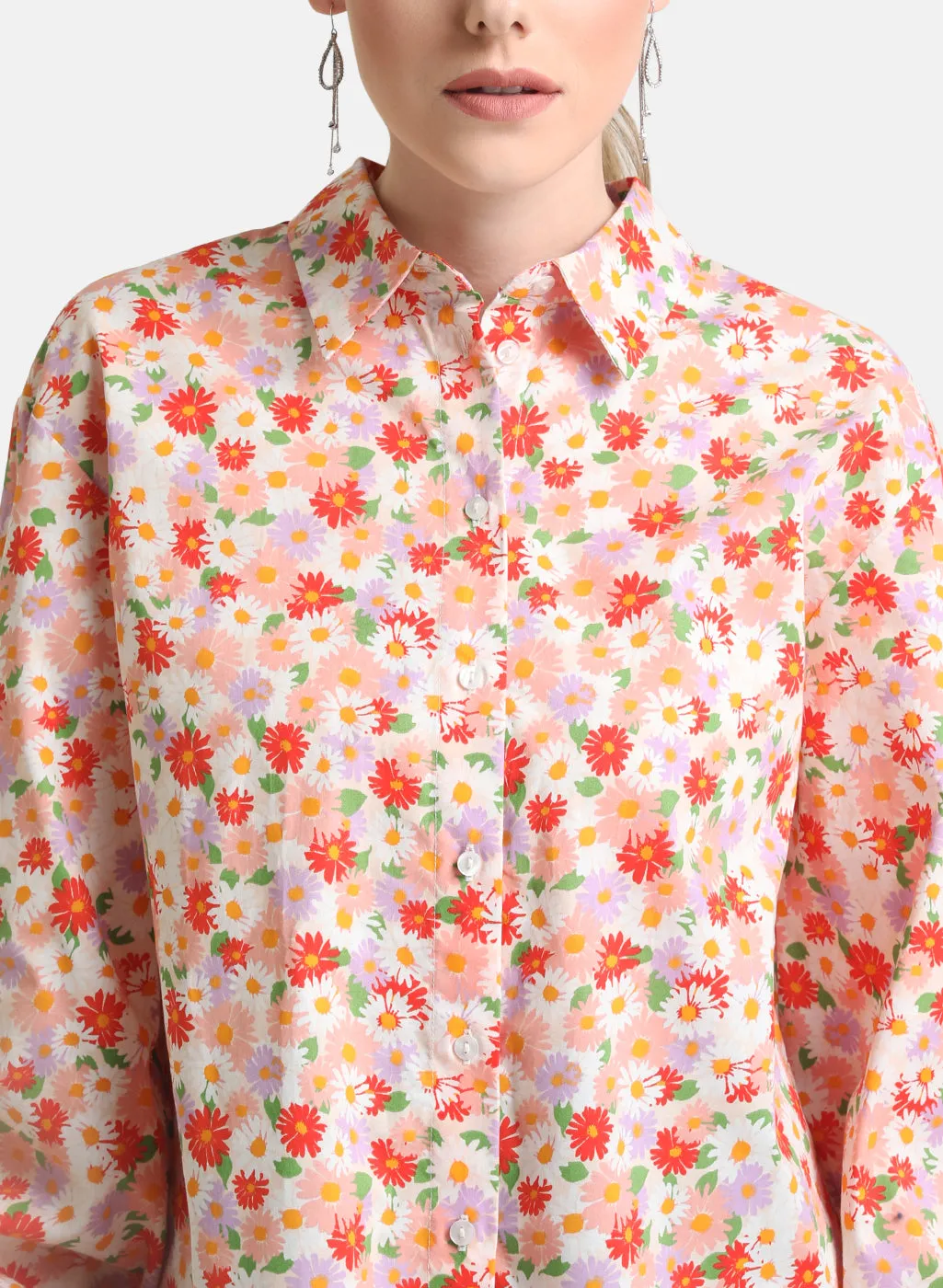 Floral Print Shirt With Voluminous Sleeves