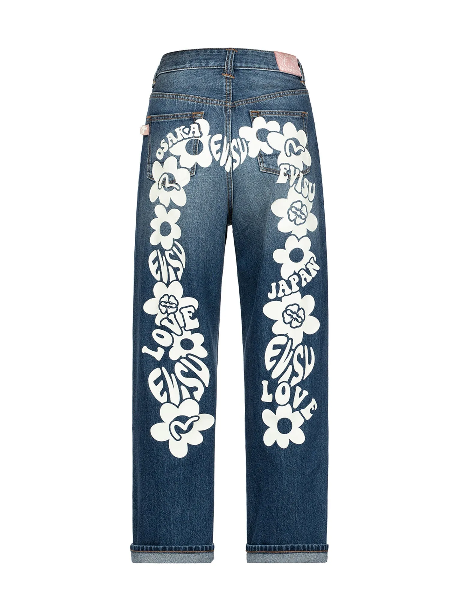 Floral Seagull Plastisol Daicock Print Wide Leg Jeans