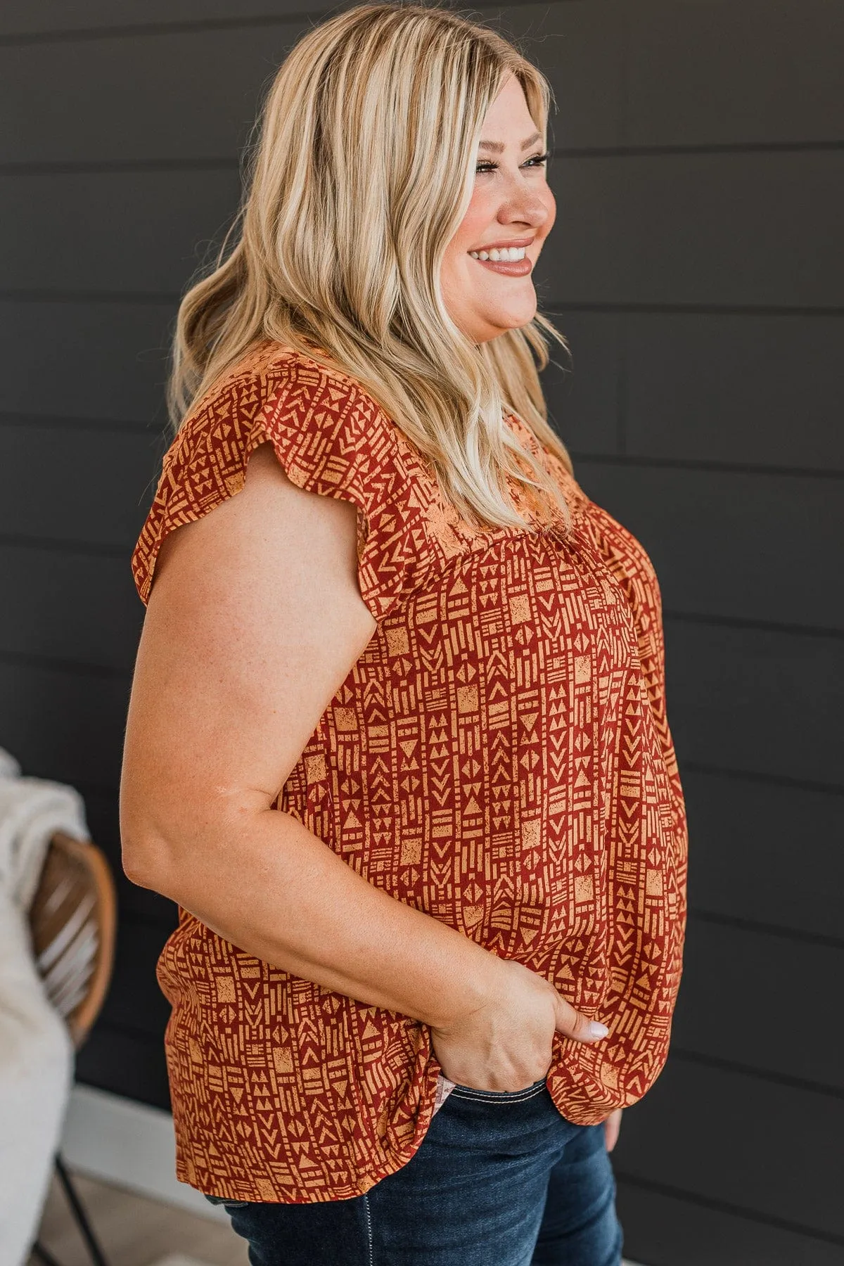 Forever Your Girl Printed Blouse- Rust