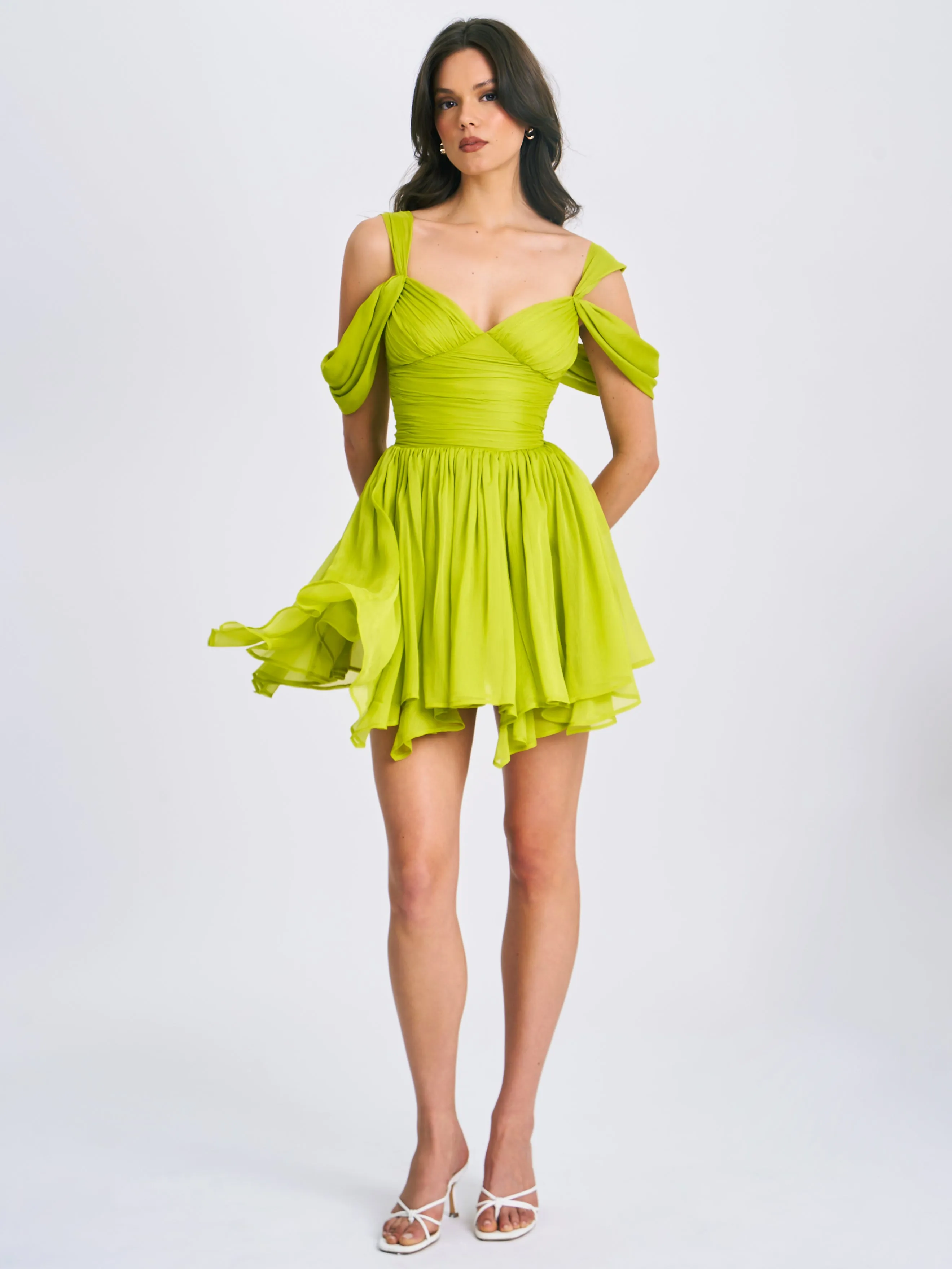 Frani Olive Green Layered Mesh Mini Dress