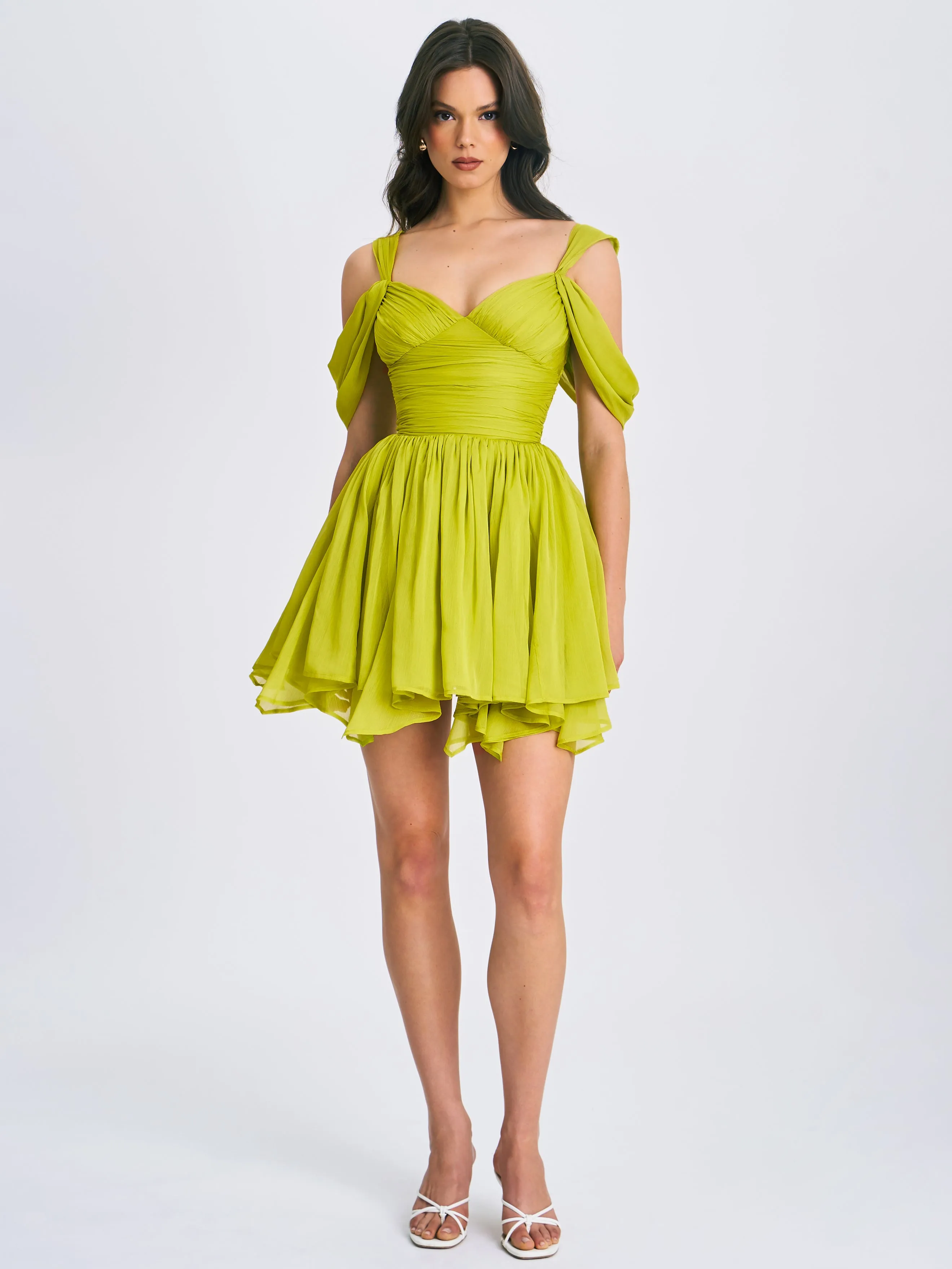 Frani Olive Green Layered Mesh Mini Dress