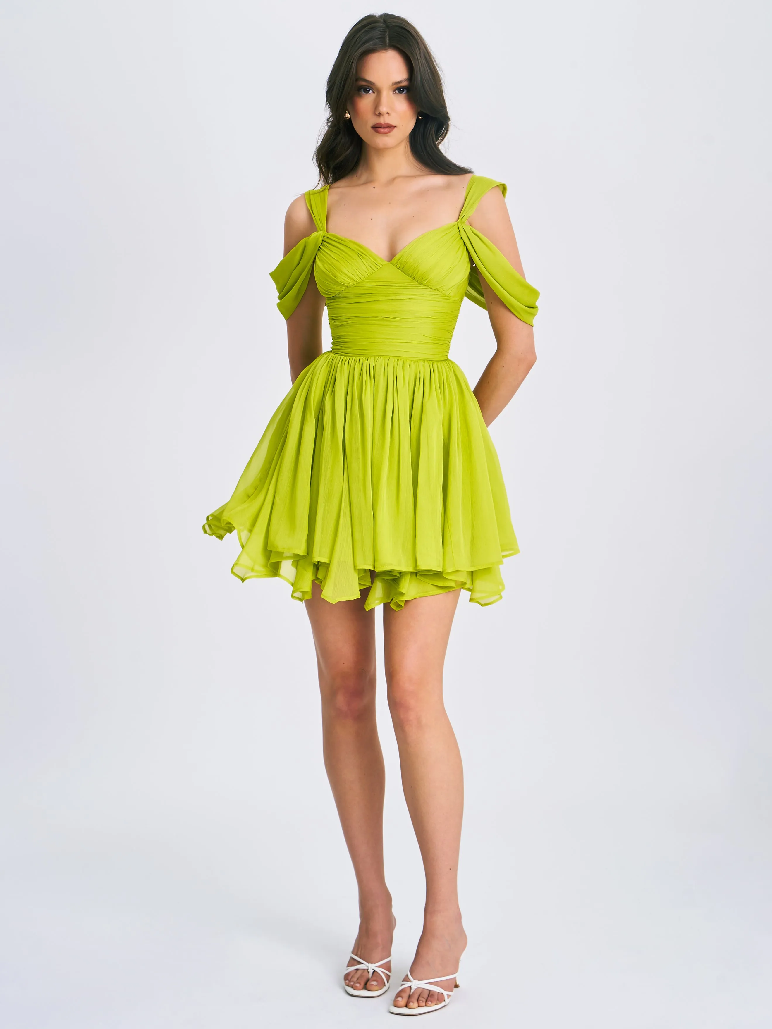 Frani Olive Green Layered Mesh Mini Dress