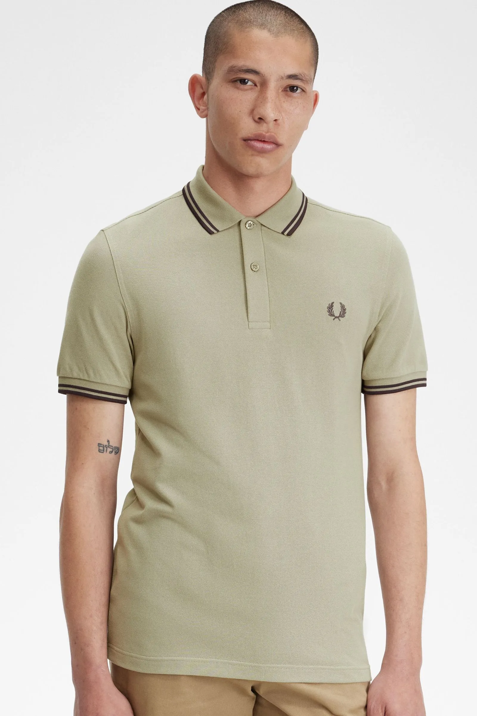 Fred Perry Twin Tipped Polo Shirt Warm Grey/Brick