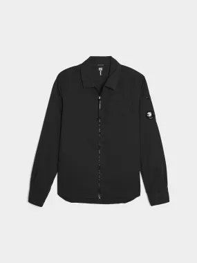 Black Gabardine Zipped Shirt