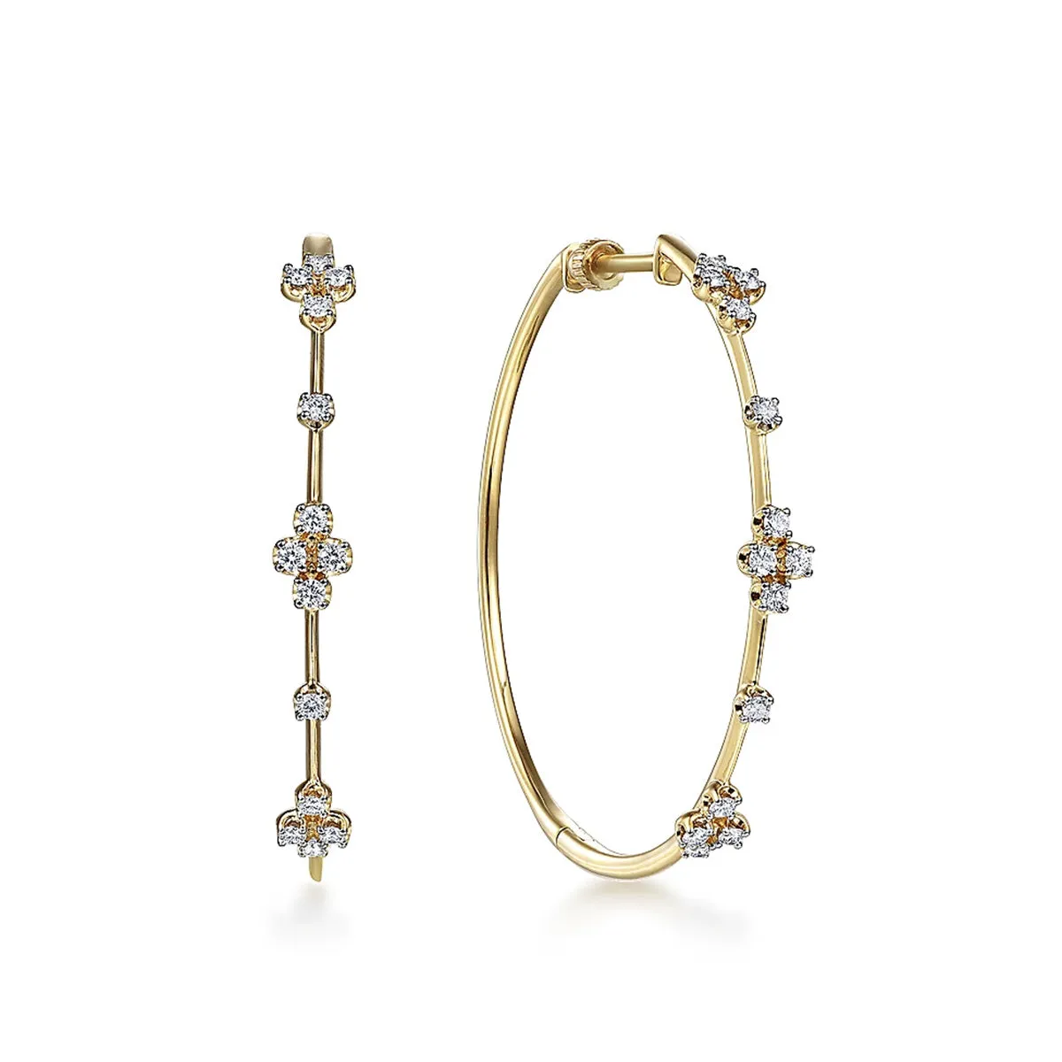 Gabriel 14K Yellow Gold Prong Set 40mm Round Classic Diamond Hoop Earrings