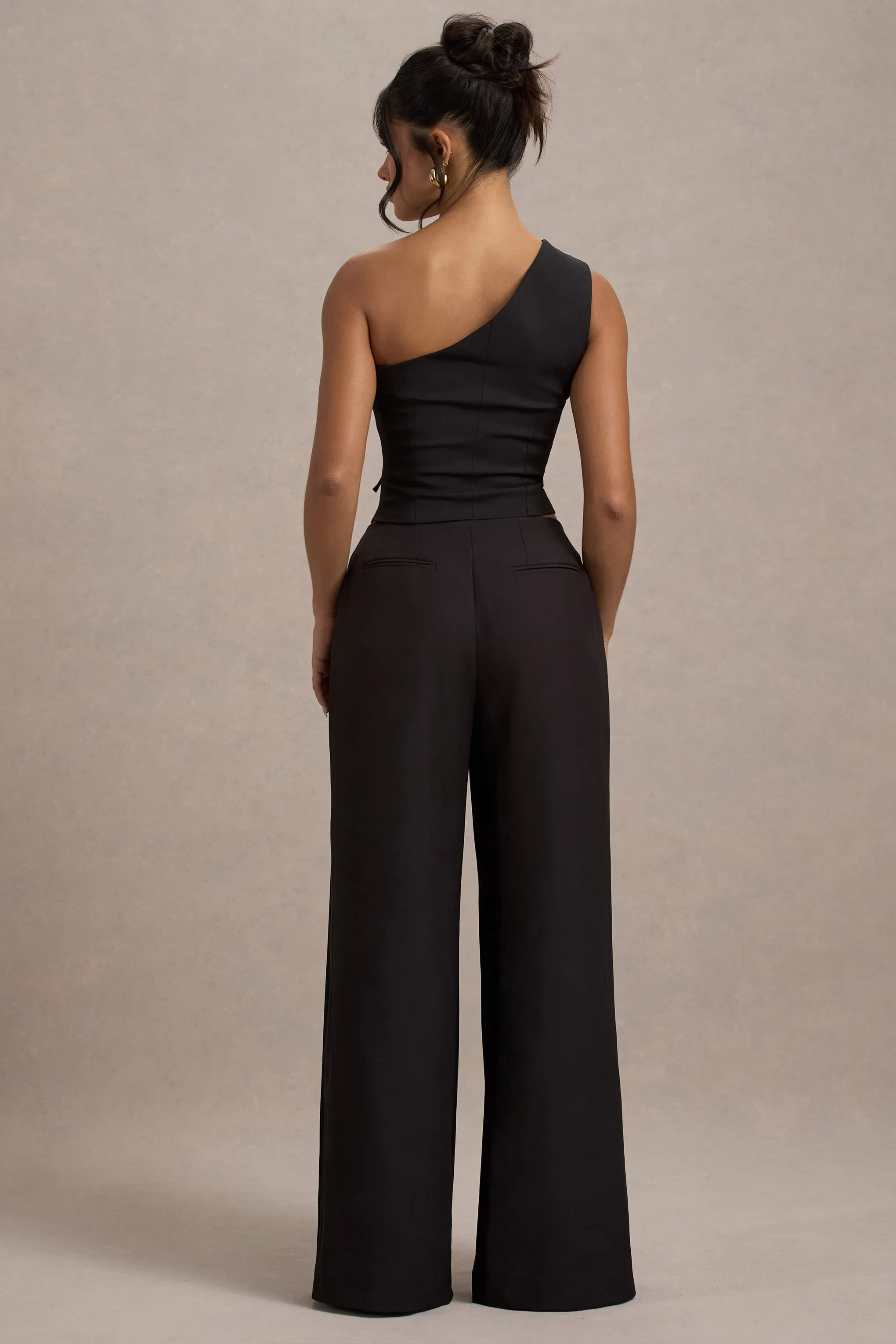 Galilea | Black Pleated Wide-Leg Trousers