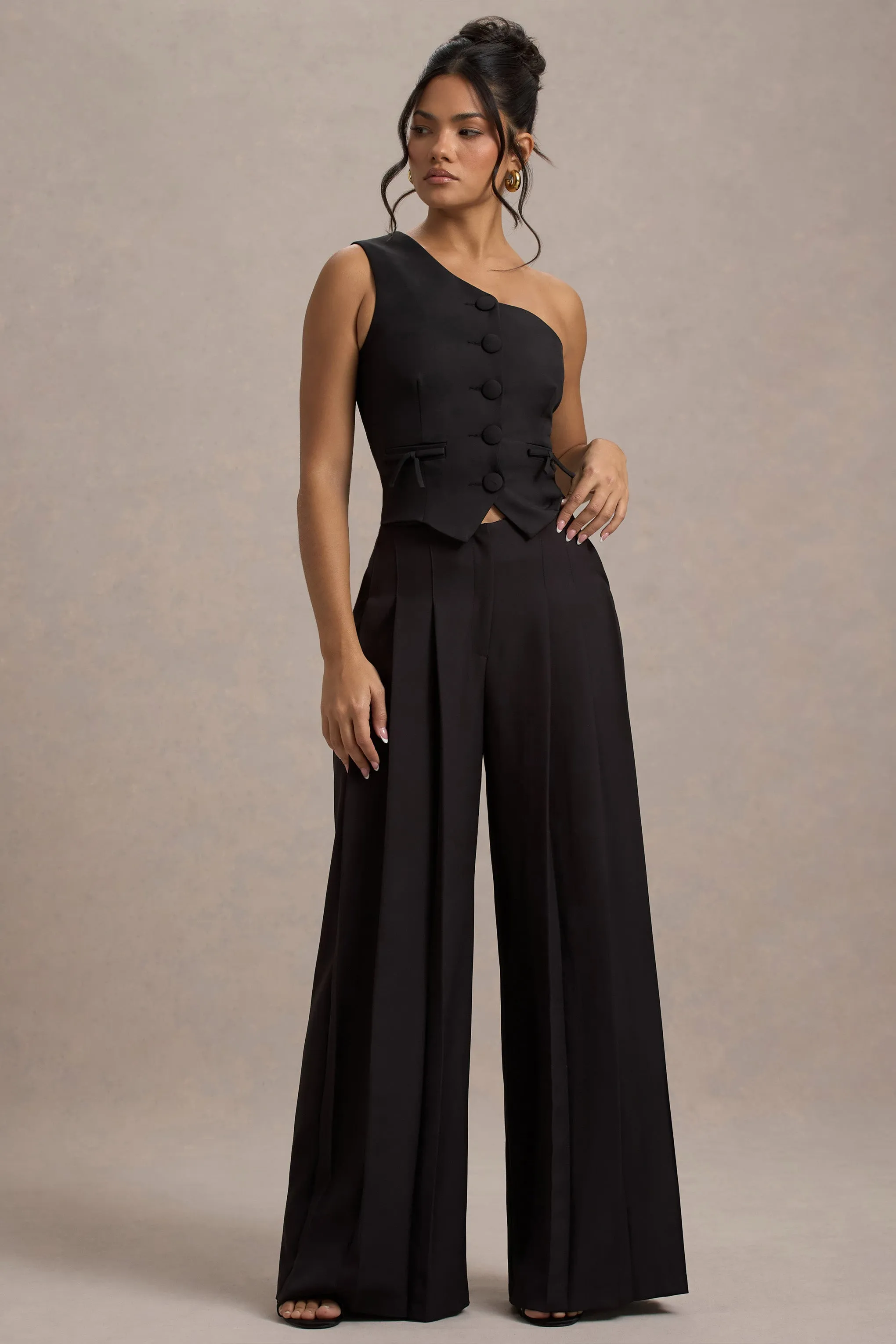 Galilea | Black Pleated Wide-Leg Trousers