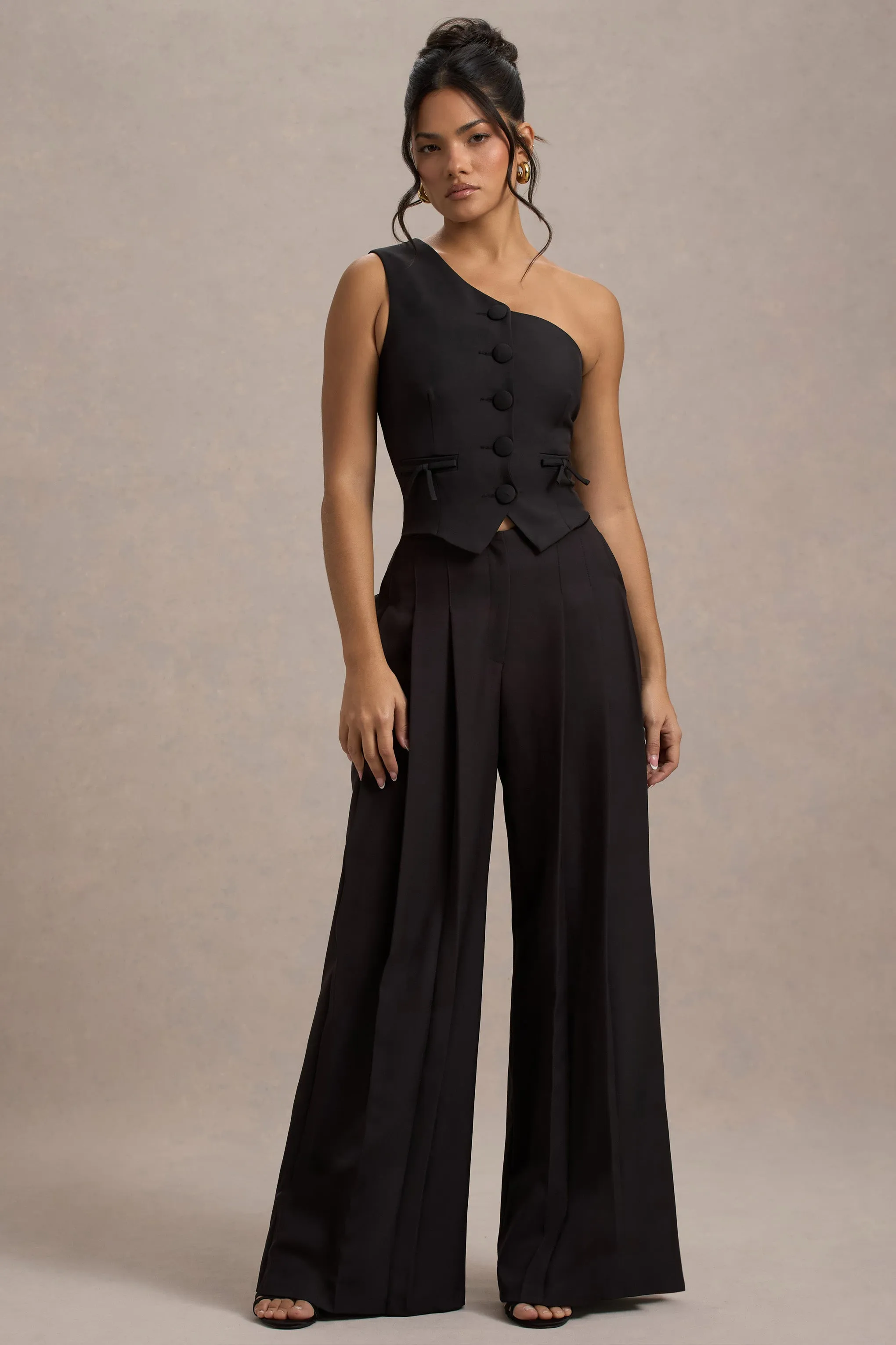 Galilea | Black Pleated Wide-Leg Trousers