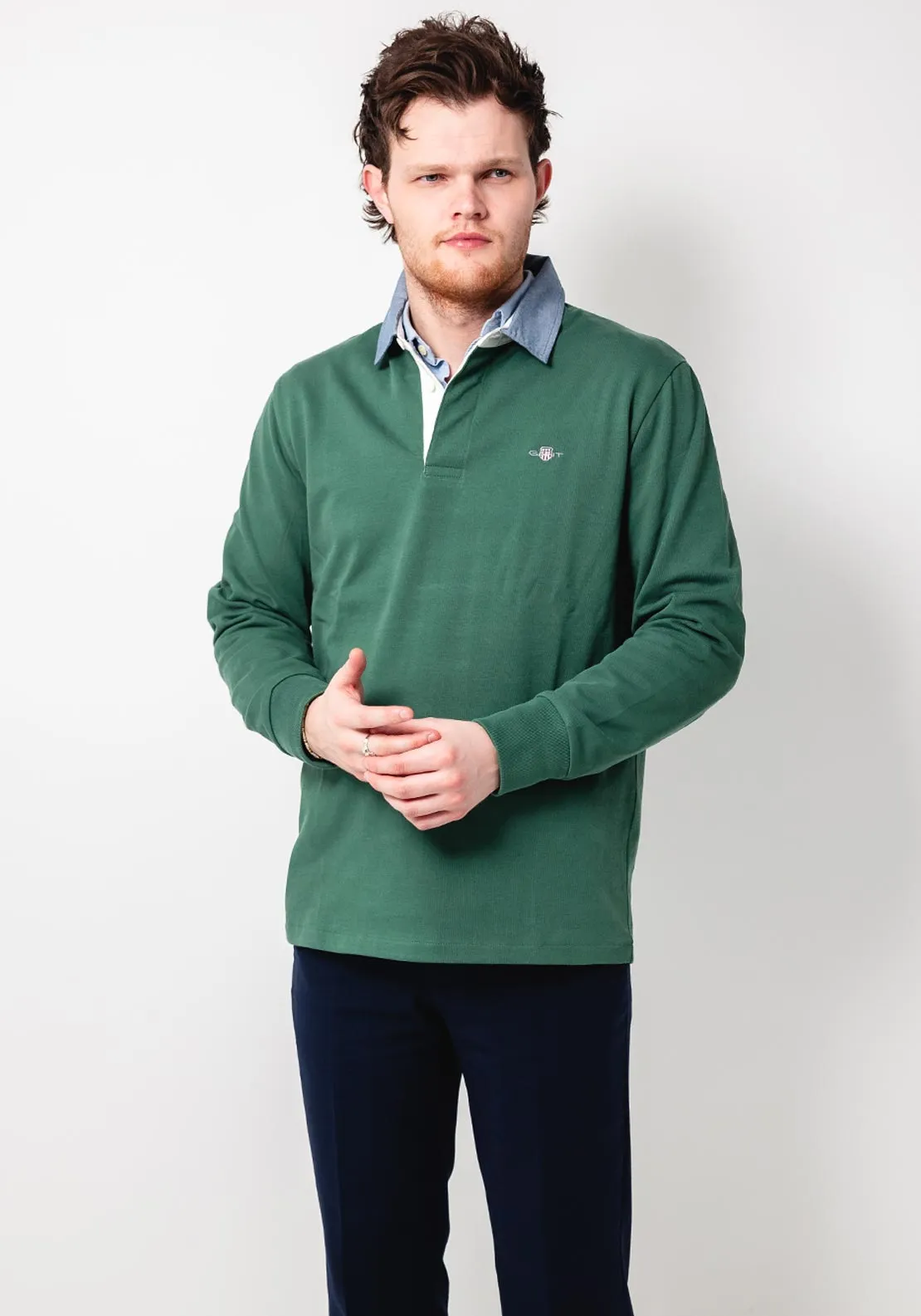 Gant Chambray Heavy Rugger Polo Shirt, Wooddy Green