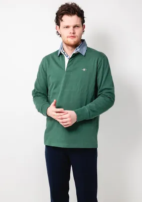 Gant Chambray Heavy Rugger Polo Shirt, Wooddy Green