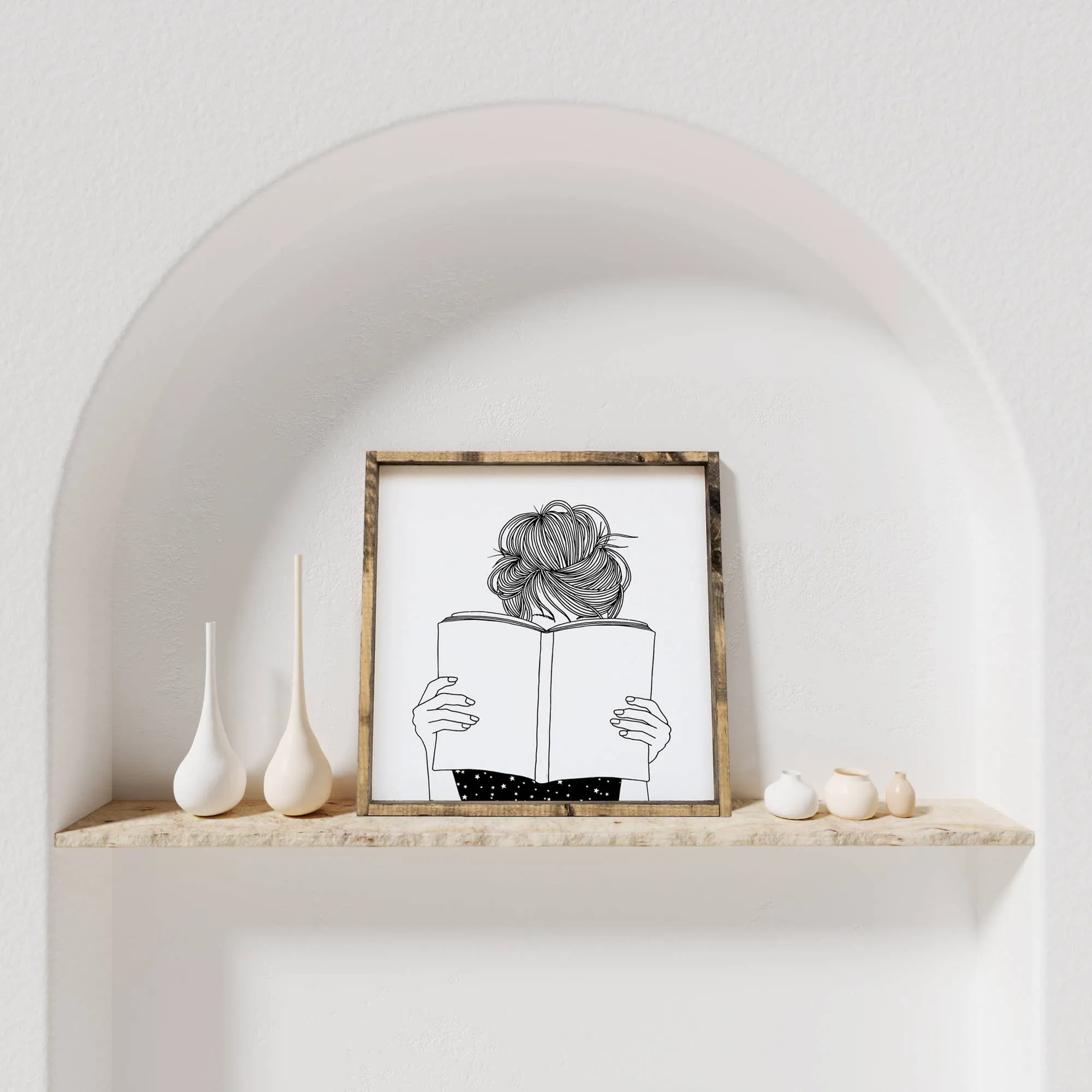 Wooden Sign with Girl Reading