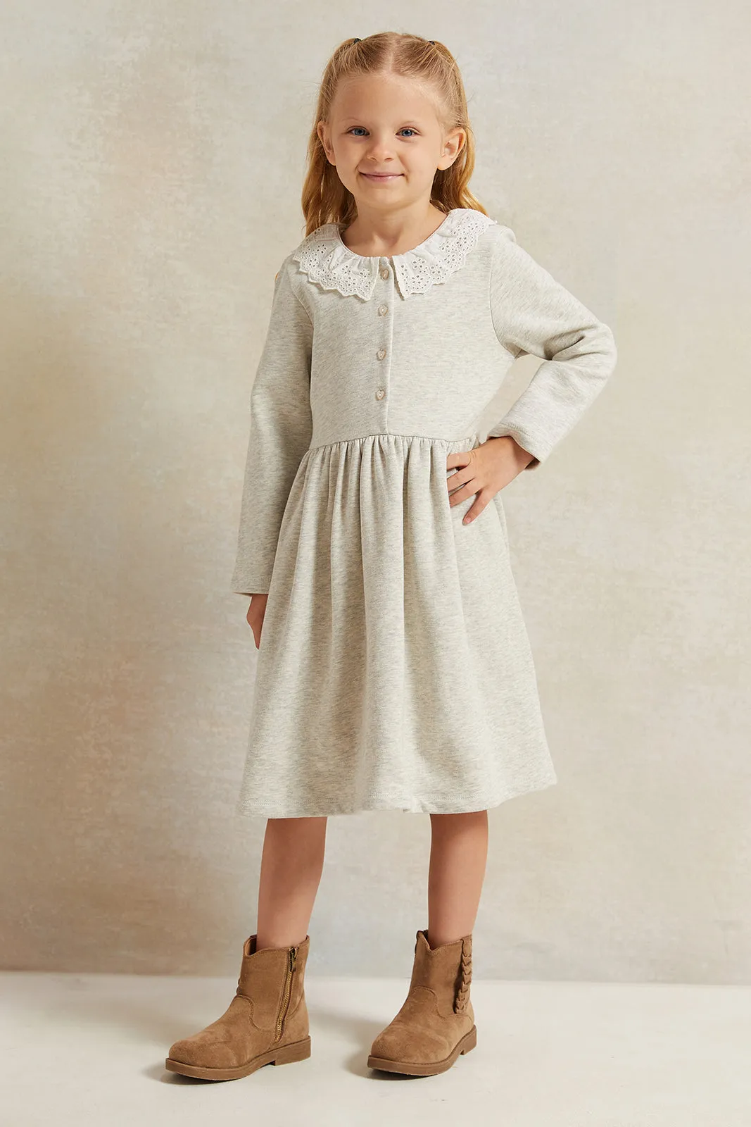 Girls Ecru Embellished Dress