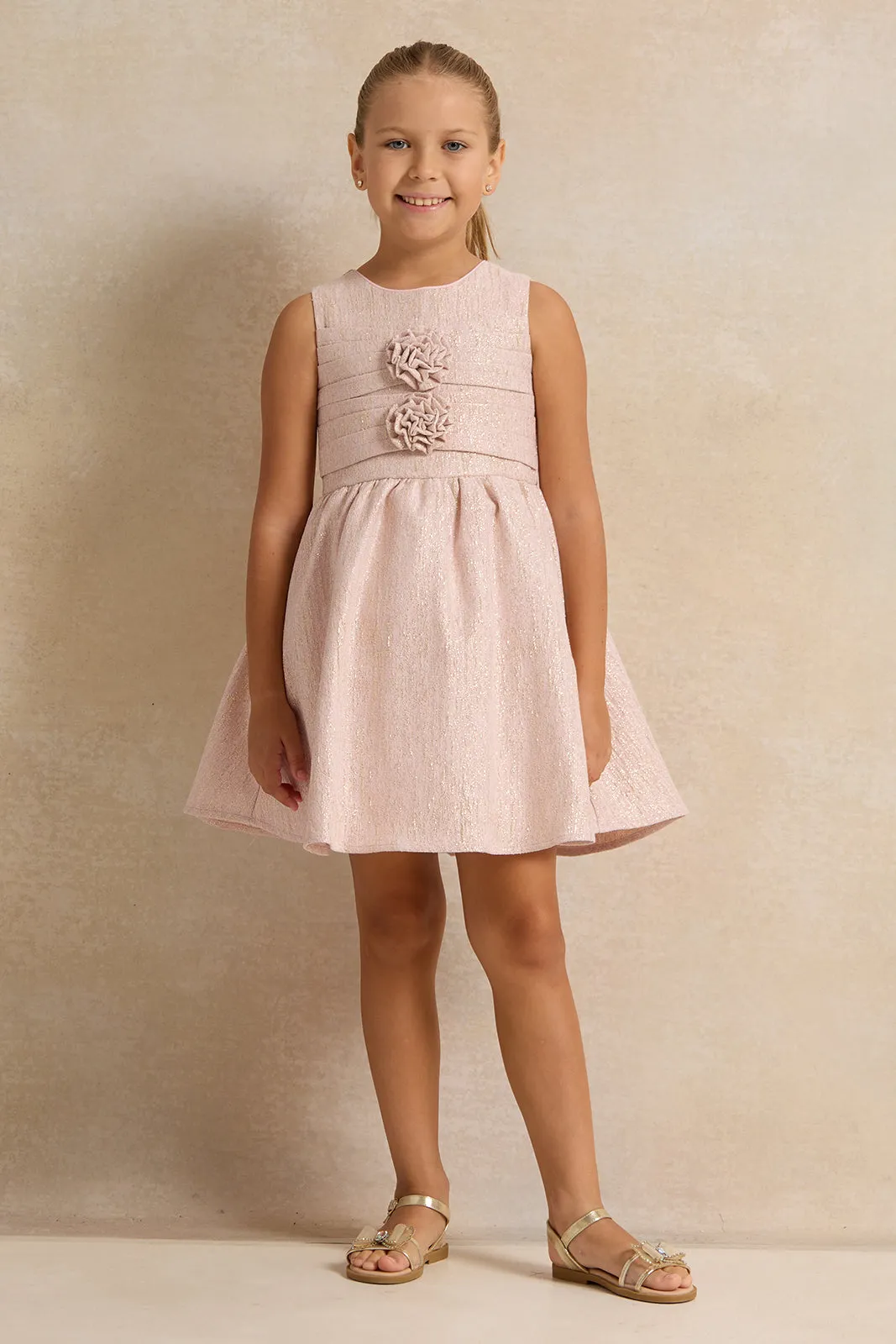 Girls Lilac Corsage Front Jacquard Dress