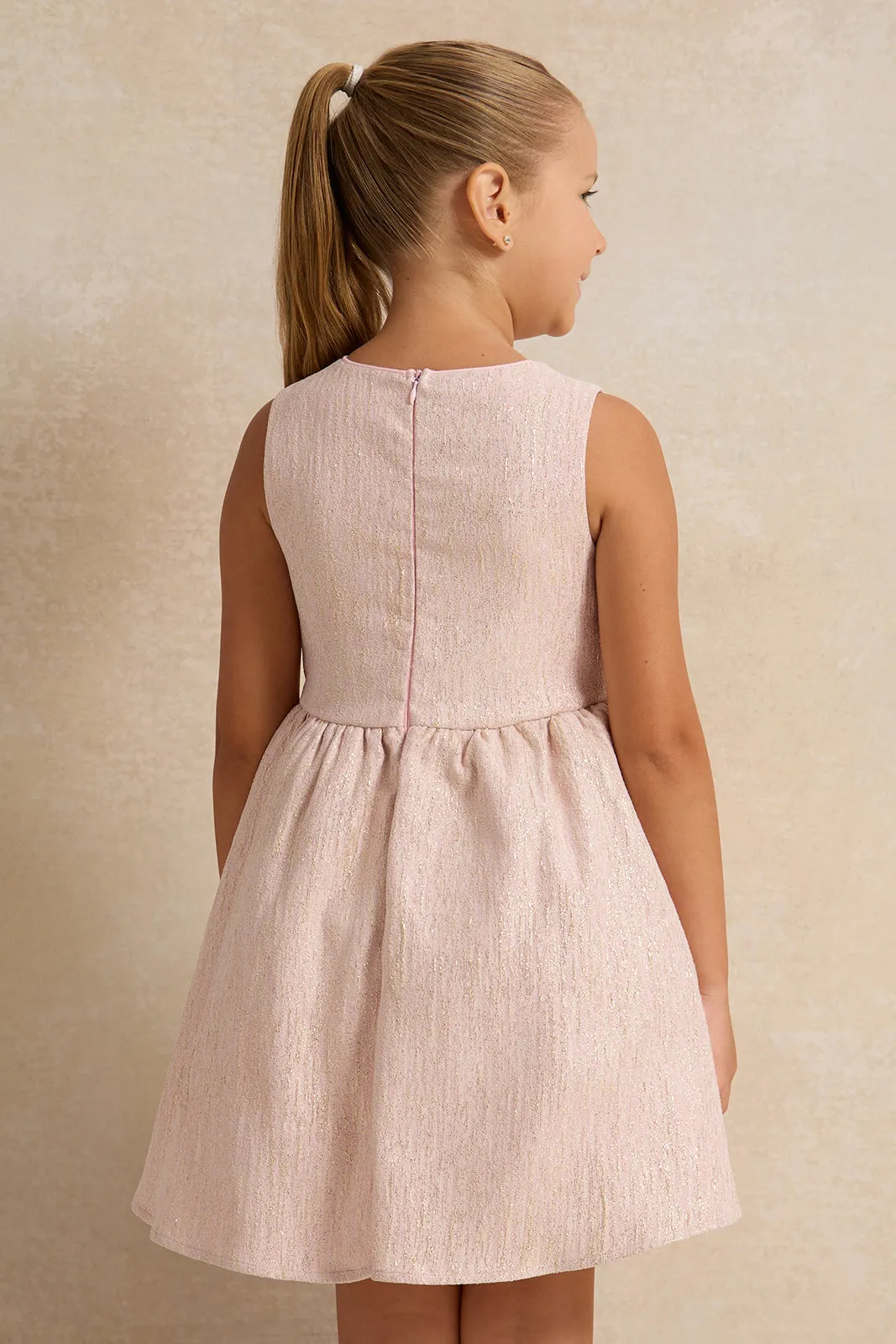 Girls Lilac Corsage Front Jacquard Dress