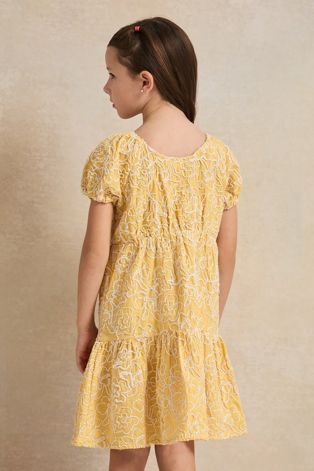 Girls Mustard Embroidered Dress