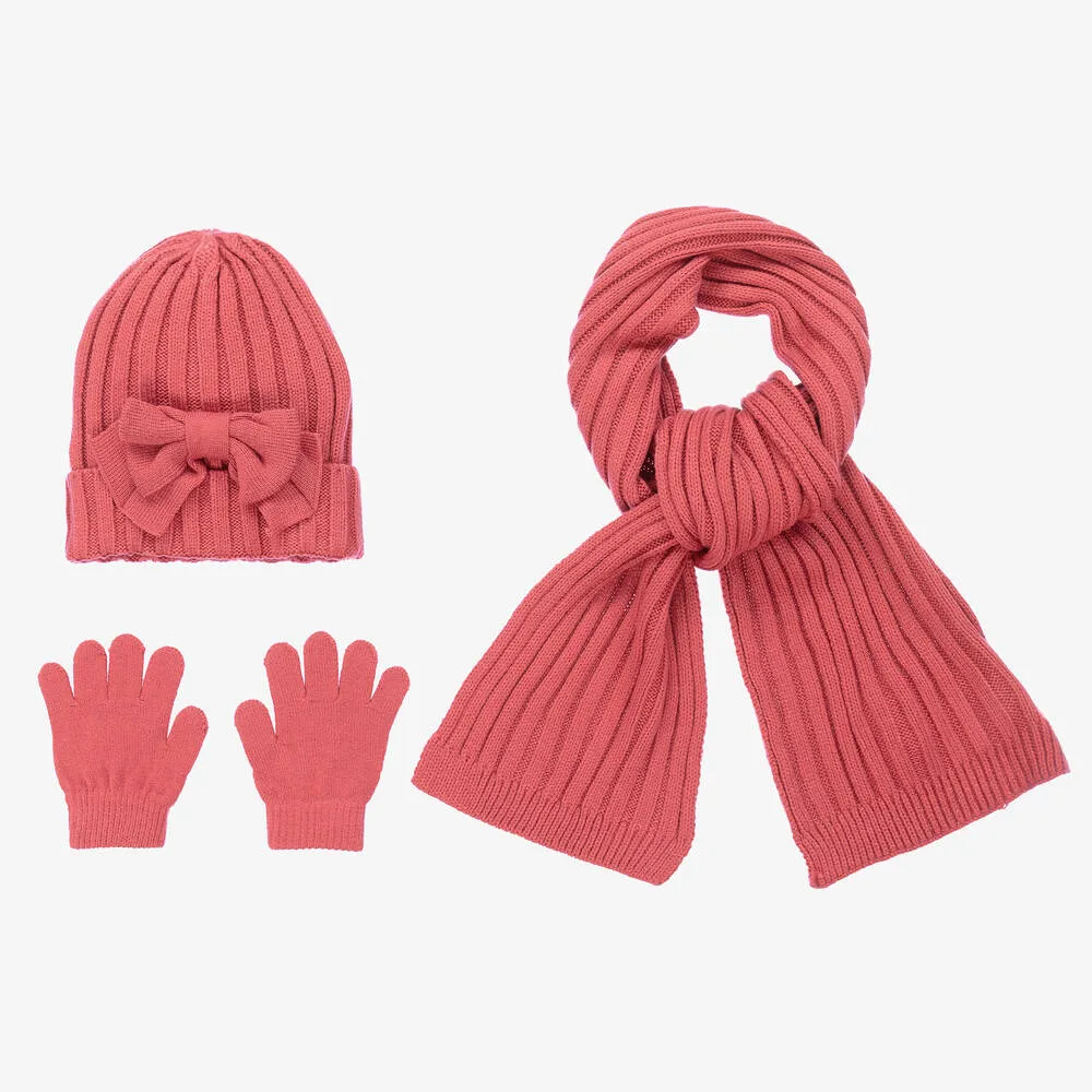 Girls Pink Knitted Hat Set