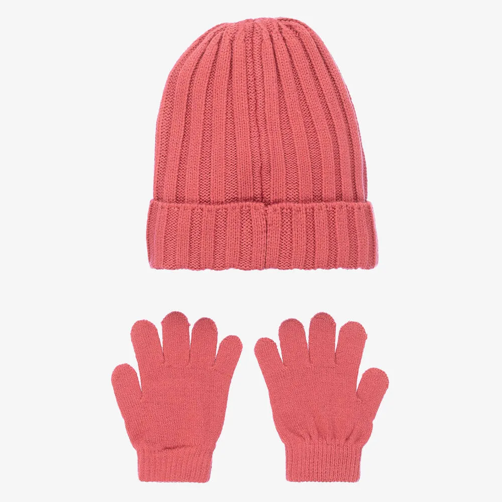 Girls Pink Knitted Hat Set