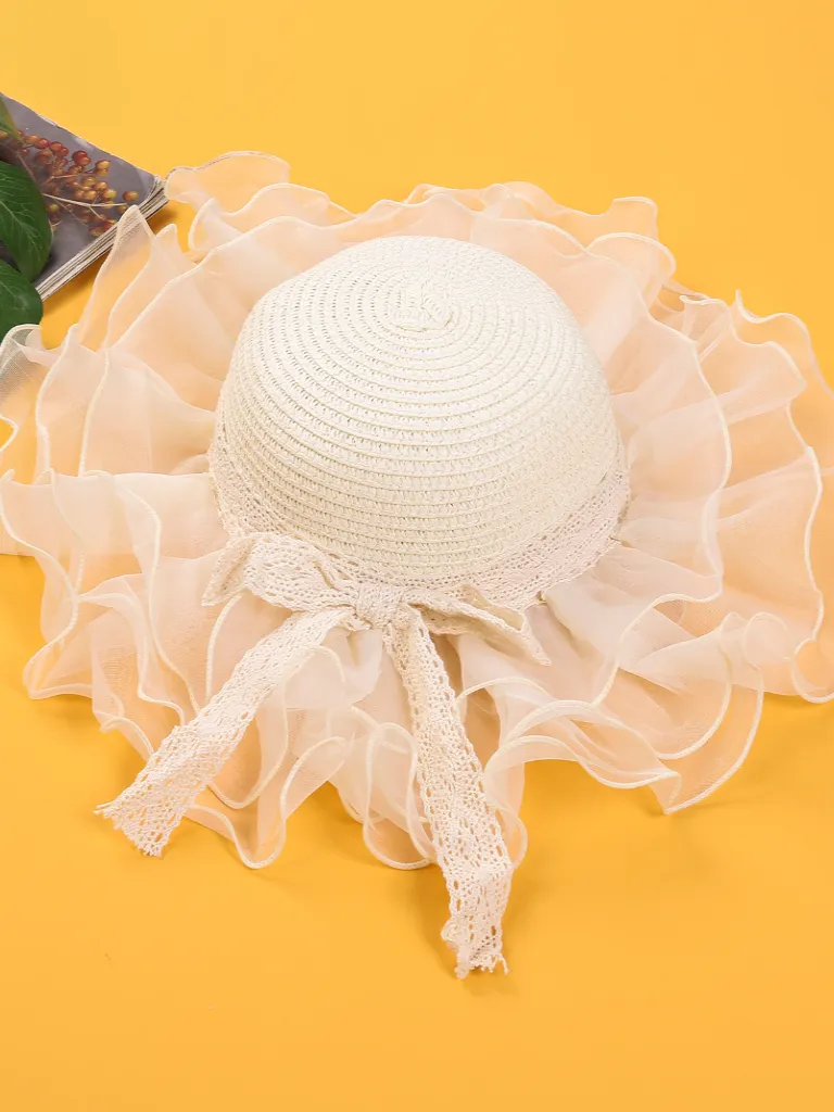 Girls Tulle Brim Straw Hat