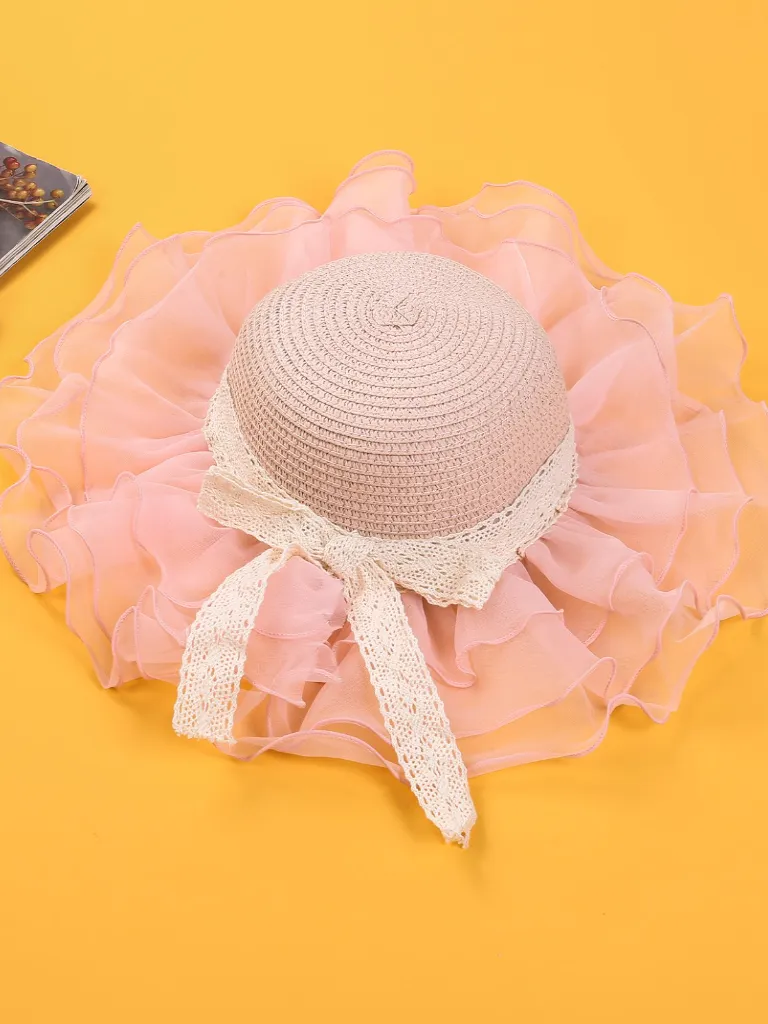 Girls Tulle Brim Straw Hat