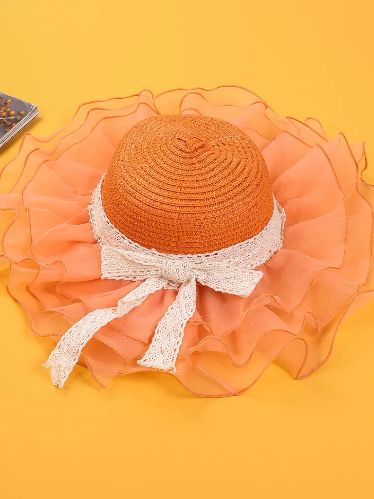 Girls Tulle Brim Straw Hat