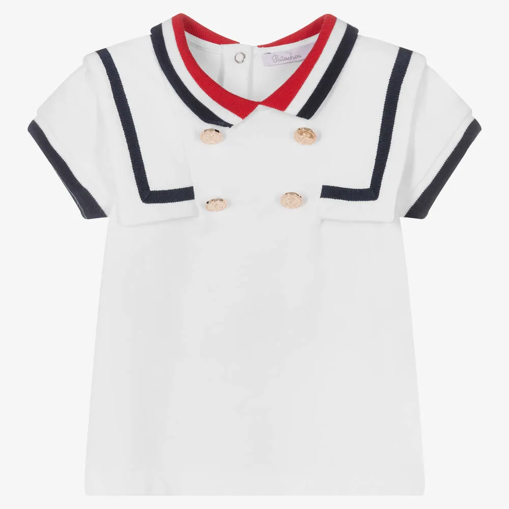 Girls White Cotton Polo 